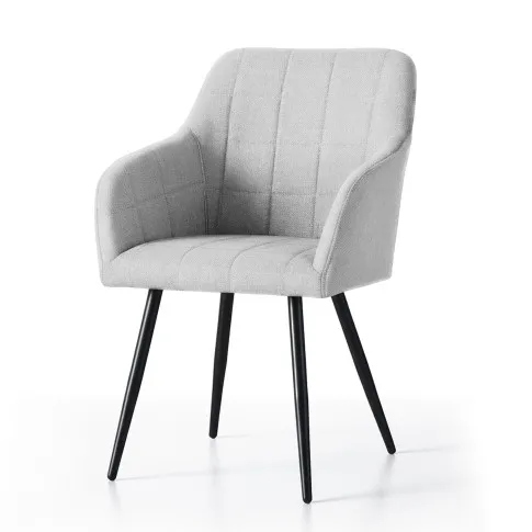 Fotografia 2x Krzesło tapicerowane z przeszyciami kwadratowymi Jasny Szary LUXANO Czarne nogi tkanina Lumos z kategorii Krzesła