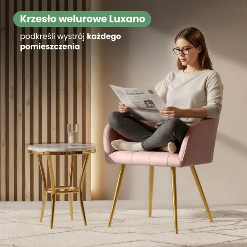 Szczegółowe zdjęcie nr 8 produktu 2x Krzesło tapicerowane z przeszyciami kwadratowymi Pudrowy Róż LUXANO Złote nogi