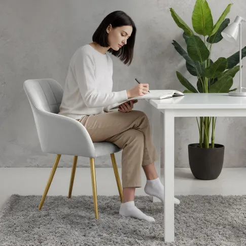 Szczegółowe zdjęcie nr 11 produktu 2x Krzesło tapicerowane z przeszyciami kwadratowymi Szare LUXANO Złote nogi