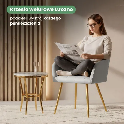 Szczegółowe zdjęcie nr 8 produktu 2x Krzesło tapicerowane z przeszyciami kwadratowymi Szare LUXANO Złote nogi