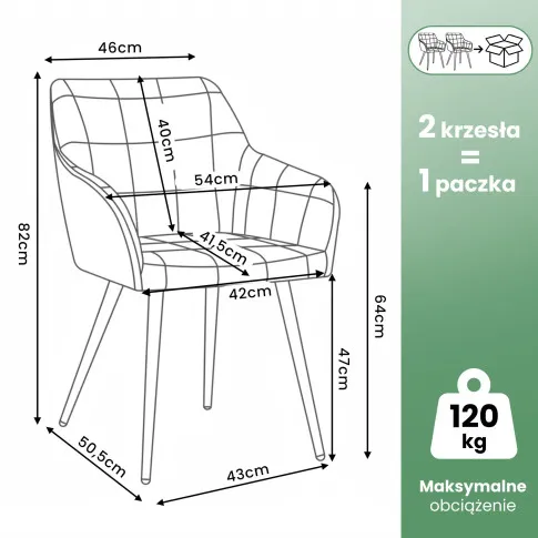 Zdjęcie 2x Krzesło tapicerowane z przeszyciami kwadratowymi Szare LUXANO Złote nogi | Edinos.pl