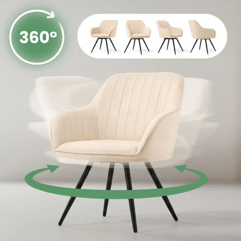 Szczegółowe zdjęcie nr 8 produktu 2x Welurowe krzesło obrotowe z przeszyciami Beżowe TURNO Czarne nogi