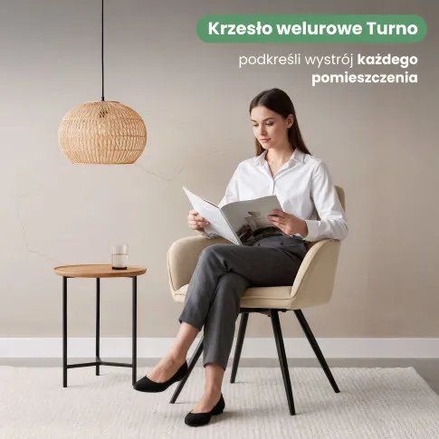 Szczegółowe zdjęcie nr 9 produktu 2x Welurowe krzesło obrotowe z przeszyciami Beżowe TURNO Czarne nogi