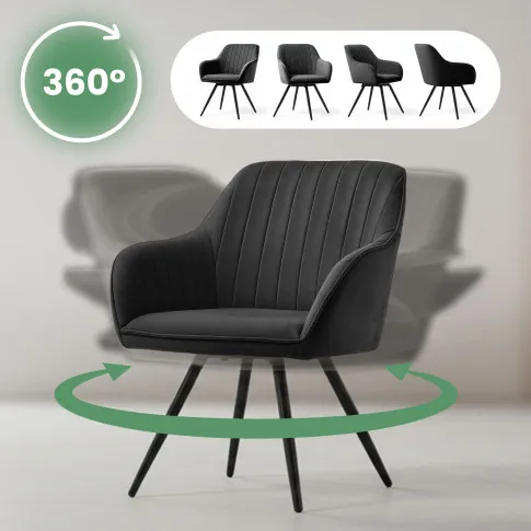 Szczegółowe zdjęcie nr 8 produktu 2x Welurowe krzesło obrotowe z przeszyciami Czarne TURNO Czarne nogi