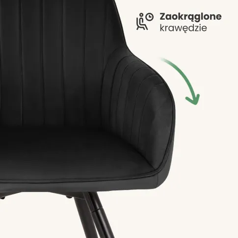 Szczegółowe zdjęcie nr 6 produktu 2x Welurowe krzesło obrotowe z przeszyciami Czarne TURNO Czarne nogi