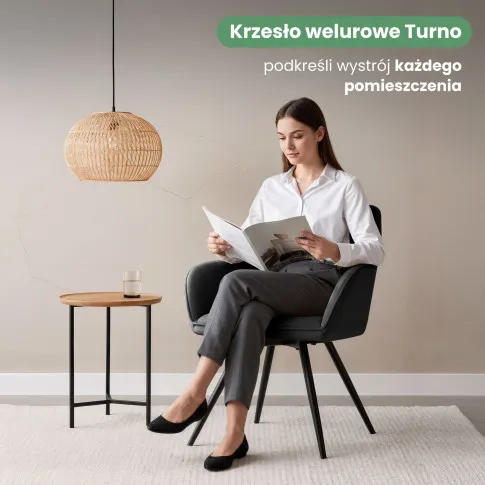 Szczegółowe zdjęcie nr 9 produktu 2x Welurowe krzesło obrotowe z przeszyciami Czarne TURNO Czarne nogi
