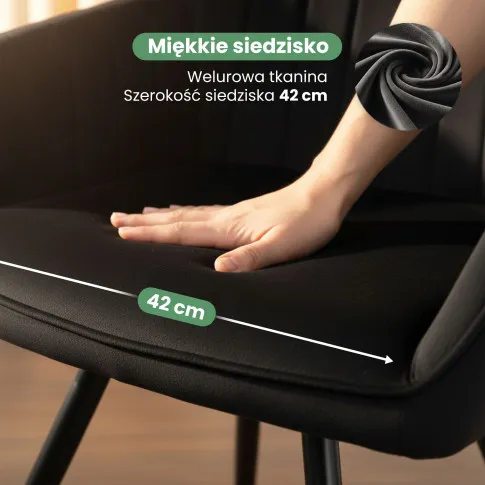 Szczegółowe zdjęcie nr 7 produktu 2x Welurowe krzesło obrotowe z przeszyciami Czarne TURNO Czarne nogi