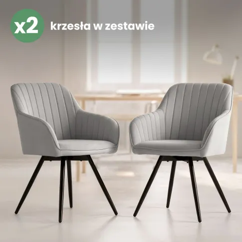 Szczegółowe zdjęcie nr 11 produktu 2x Welurowe krzesło obrotowe z przeszyciami Szare TURNO Czarne nogi