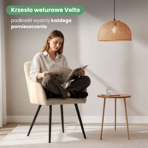 Szczegółowe zdjęcie nr 8 produktu 2x Welurowe krzesło tapicerowane pikowane w romby Beżowe VELTO Czarne nogi