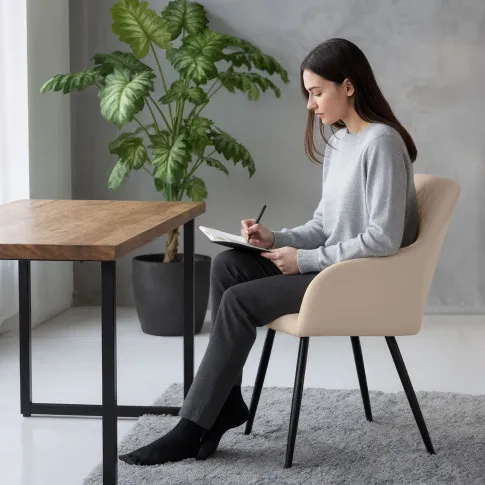 Szczegółowe zdjęcie nr 11 produktu 2x Welurowe krzesło tapicerowane pikowane w romby Beżowe VELTO Czarne nogi