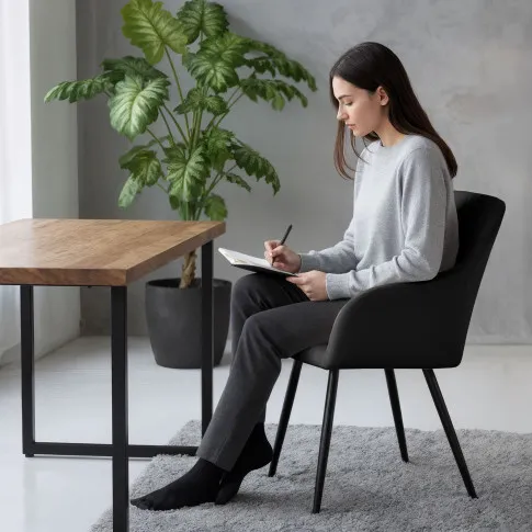 Szczegółowe zdjęcie nr 11 produktu 2x Welurowe krzesło tapicerowane pikowane w romby Czarne VELTO Czarne nogi