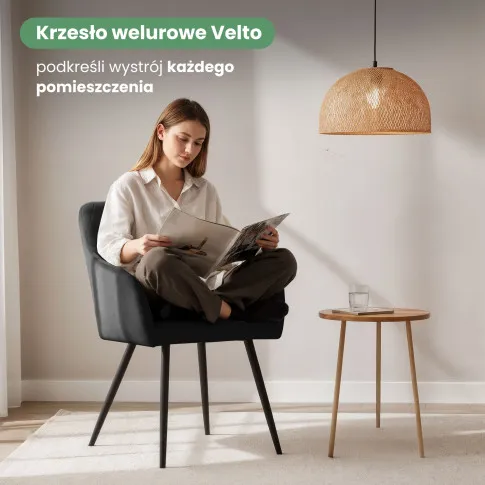 Szczegółowe zdjęcie nr 8 produktu 2x Welurowe krzesło tapicerowane pikowane w romby Czarne VELTO Czarne nogi