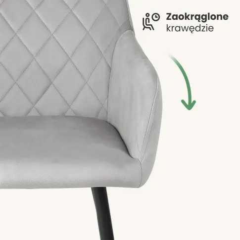 Szczegółowe zdjęcie nr 6 produktu 2x Welurowe krzesło tapicerowane pikowane w romby Szare VELTO Czarne nogi