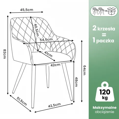 Zdjęcie 2x Welurowe krzesło tapicerowane pikowane w romby Szare VELTO Czarne nogi | Edinos.pl