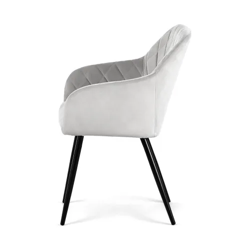 Szczegółowe zdjęcie nr 4 produktu 2x Welurowe krzesło tapicerowane pikowane w romby Szare VELTO Czarne nogi