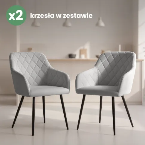 Szczegółowe zdjęcie nr 10 produktu 2x Welurowe krzesło tapicerowane pikowane w romby Szare VELTO Czarne nogi