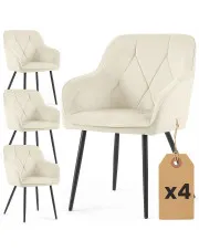 Zestaw 4 kremowych krzeseł tapicerowanych welurem - Lorviano w sklepie Edinos.pl