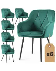 Zestaw 6 zielonych krzeseł tapicerowanych welurem - Lorviano w sklepie Edinos.pl