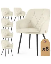 Zestaw 6 kremowych krzeseł welurowych na czarnej podstawie - Lorviano w sklepie Edinos.pl