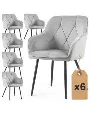 Zestaw 6 jasnoszarych krzeseł tapicerowanych welurem - Lorviano w sklepie Edinos.pl