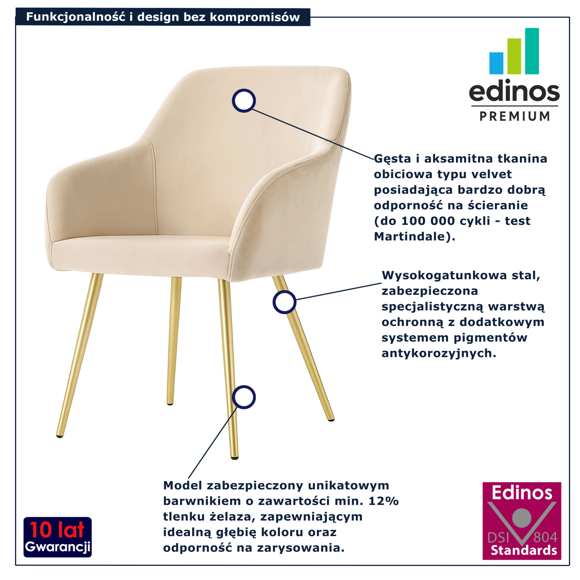 Beżowe krzesło tapicerowane welurem Terviso 3X