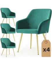Zestaw 4 zielonych krzeseł welurowych na złotej podstawie - Terviso 3X w sklepie Edinos.pl