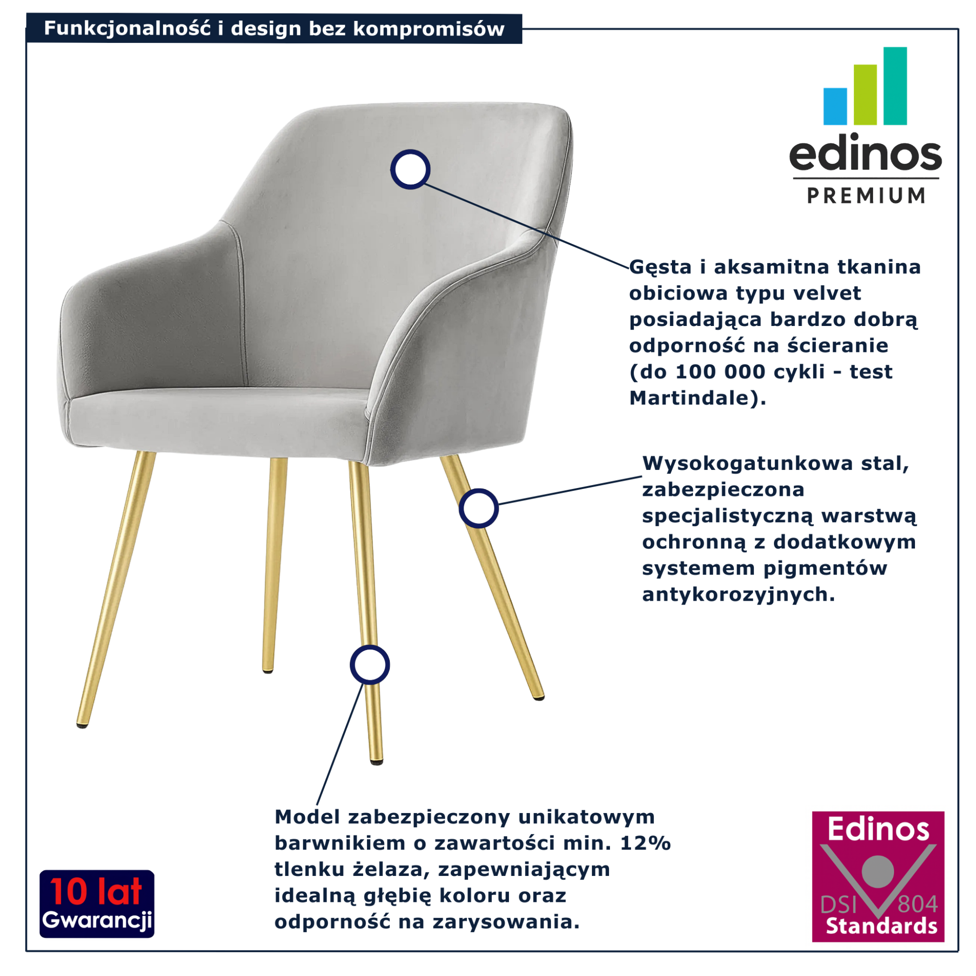 Szare krzesło tapicerowane welurem Terviso 3X