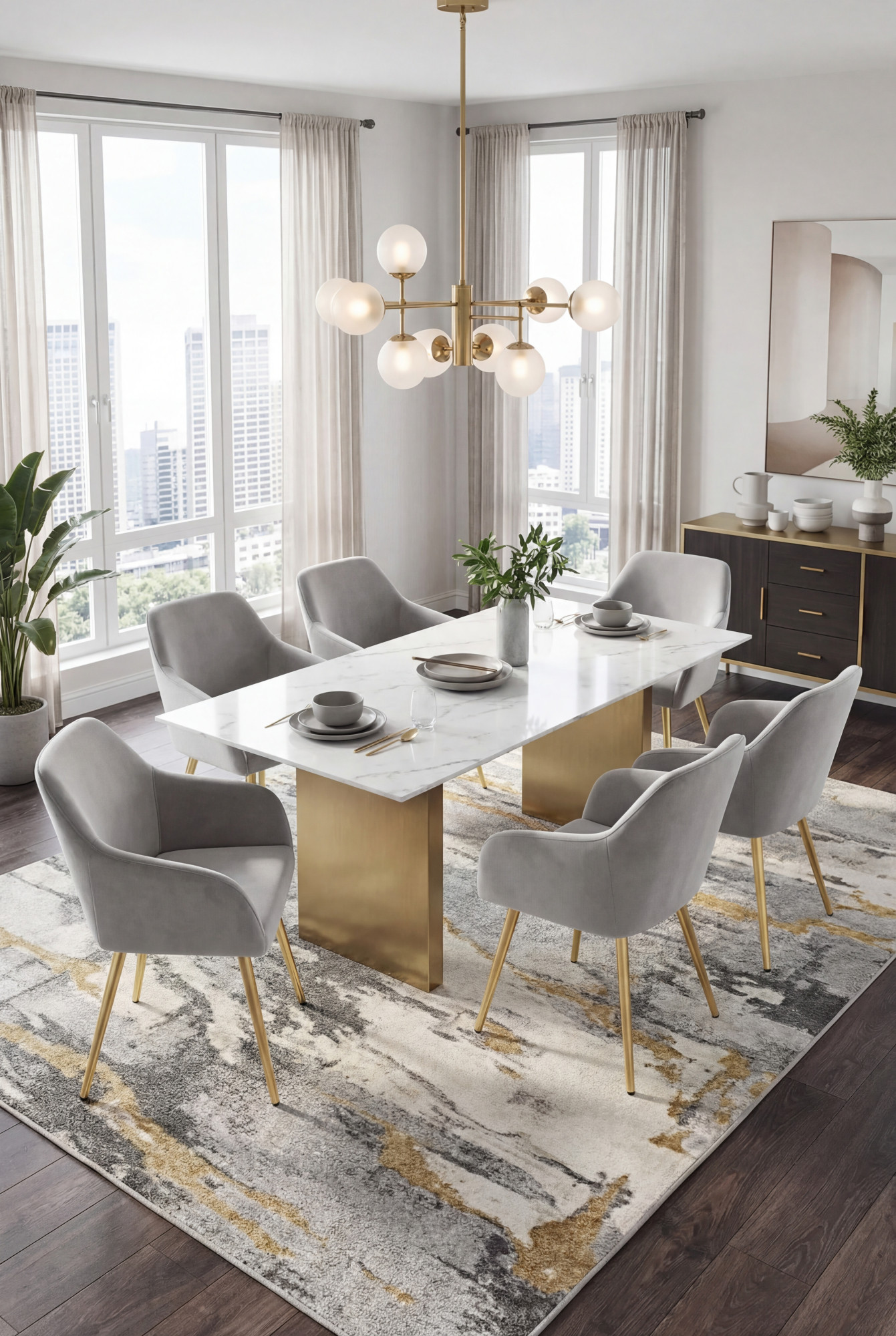 Aranżacja jadalni z zielonymi krzesłami Terviso 3X