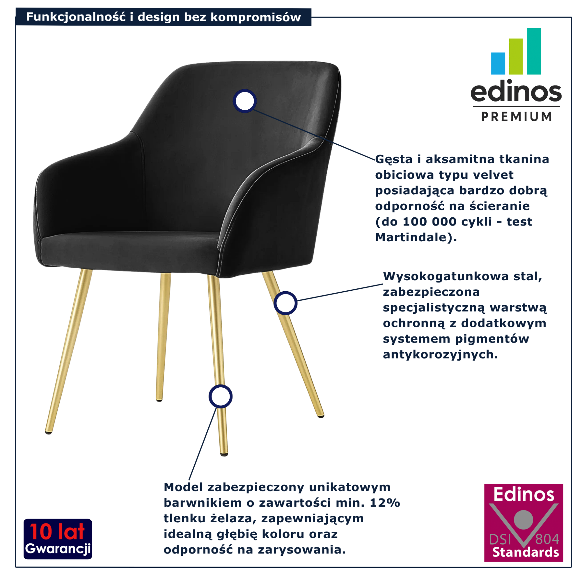 Czarne krzesło tapicerowane welurem Terviso 3X