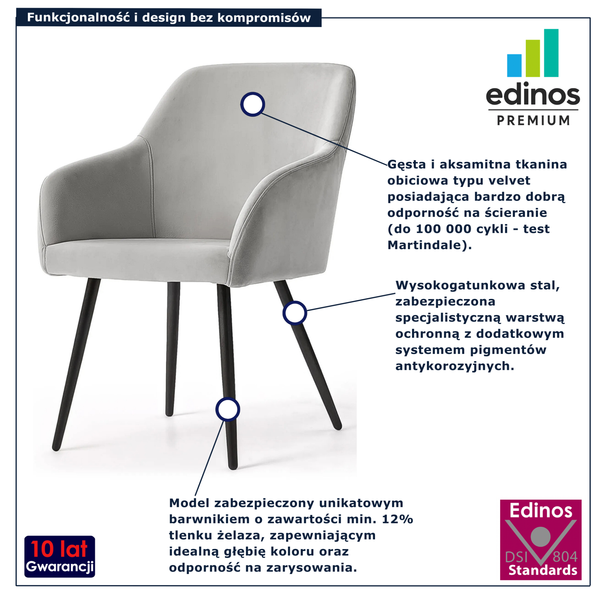 Szare krzesło tapicerowane welurem Terviso 2X