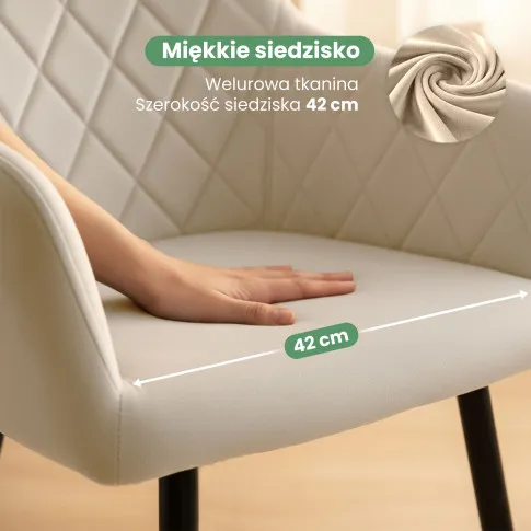 Szczegółowe zdjęcie nr 7 produktu 4x Welurowe krzesło tapicerowane pikowane w romby Beżowe VELTO Czarne nogi