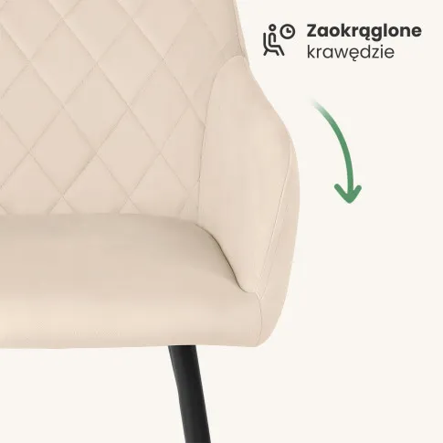 Szczegółowe zdjęcie nr 6 produktu 4x Welurowe krzesło tapicerowane pikowane w romby Beżowe VELTO Czarne nogi