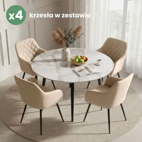 Szczegółowe zdjęcie nr 10 produktu 4x Welurowe krzesło tapicerowane pikowane w romby Beżowe VELTO Czarne nogi