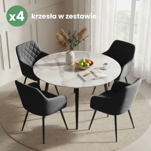 Szczegółowe zdjęcie nr 10 produktu 4x Welurowe krzesło tapicerowane pikowane w romby Czarne VELTO Czarne nogi