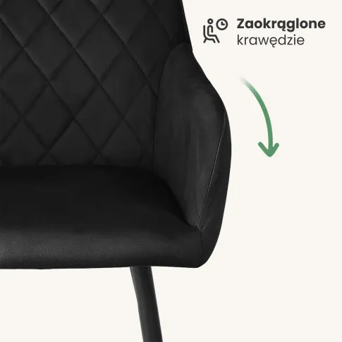 Szczegółowe zdjęcie nr 6 produktu 4x Welurowe krzesło tapicerowane pikowane w romby Czarne VELTO Czarne nogi