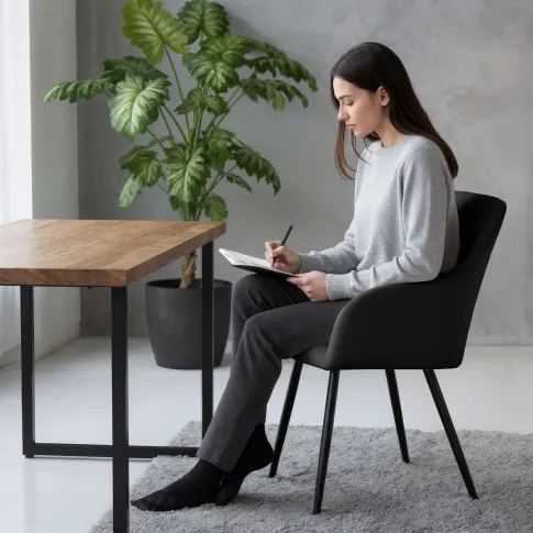 Szczegółowe zdjęcie nr 11 produktu 4x Welurowe krzesło tapicerowane pikowane w romby Czarne VELTO Czarne nogi