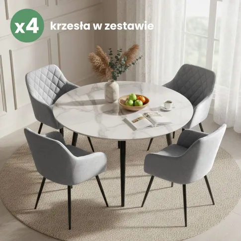 Szczegółowe zdjęcie nr 10 produktu 4x Welurowe krzesło tapicerowane pikowane w romby Szare VELTO Czarne nogi