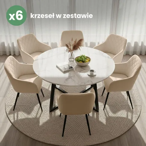 Szczegółowe zdjęcie nr 10 produktu 6x Welurowe krzesło tapicerowane pikowane w romby Beżowe VELTO Czarne nogi