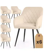 Zestaw 6 beżowych krzeseł tapicerowanych welurem - Caveroz w sklepie Edinos.pl
