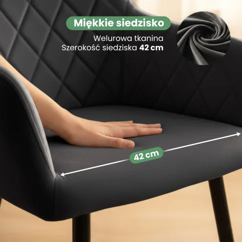 Szczegółowe zdjęcie nr 7 produktu 6x Welurowe krzesło tapicerowane pikowane w romby Czarne VELTO Czarne nogi