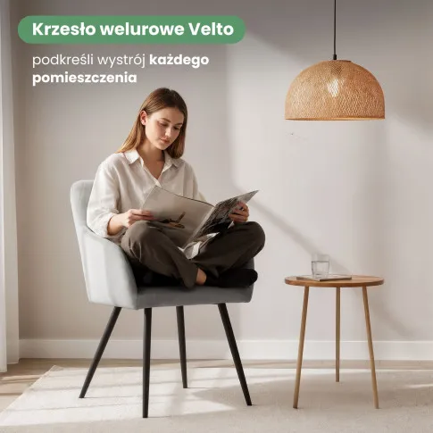 Szczegółowe zdjęcie nr 8 produktu 6x Welurowe krzesło tapicerowane pikowane w romby Szare VELTO Czarne nogi