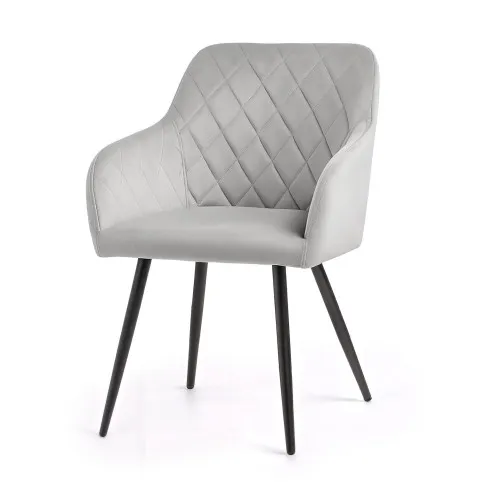 Fotografia 6x Welurowe krzesło tapicerowane pikowane w romby Szare VELTO Czarne nogi z kategorii Krzesła