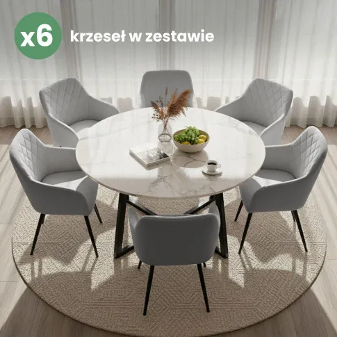 Szczegółowe zdjęcie nr 10 produktu 6x Welurowe krzesło tapicerowane pikowane w romby Szare VELTO Czarne nogi