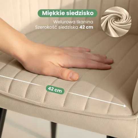 Szczegółowe zdjęcie nr 7 produktu 4x Welurowe krzesło tapicerowane z przeszyciami Beżowe FLORENCE Czarne nogi