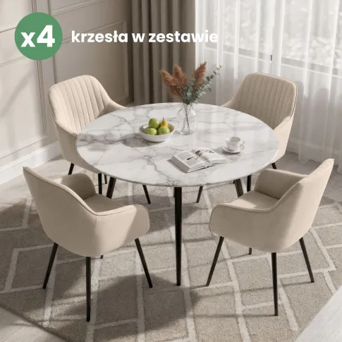 Szczegółowe zdjęcie nr 10 produktu 4x Welurowe krzesło tapicerowane z przeszyciami Beżowe FLORENCE Czarne nogi