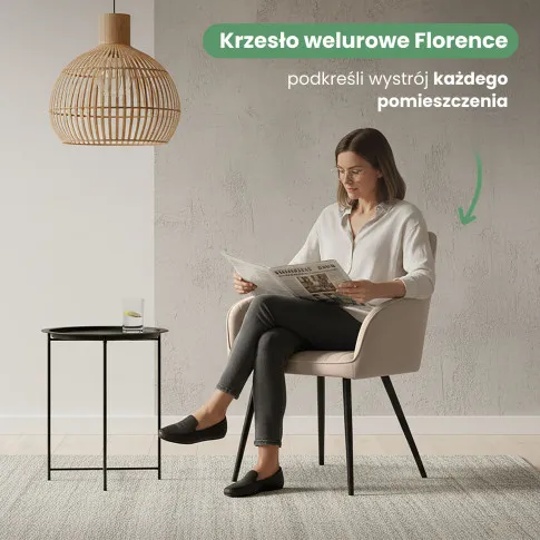 Szczegółowe zdjęcie nr 8 produktu 4x Welurowe krzesło tapicerowane z przeszyciami Beżowe FLORENCE Czarne nogi