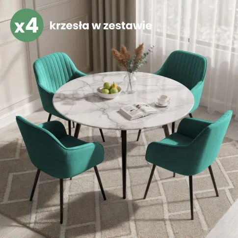 Szczegółowe zdjęcie nr 10 produktu 4x Welurowe krzesło tapicerowane z przeszyciami Butelkowa Zieleń FLORENCE Czarne nogi