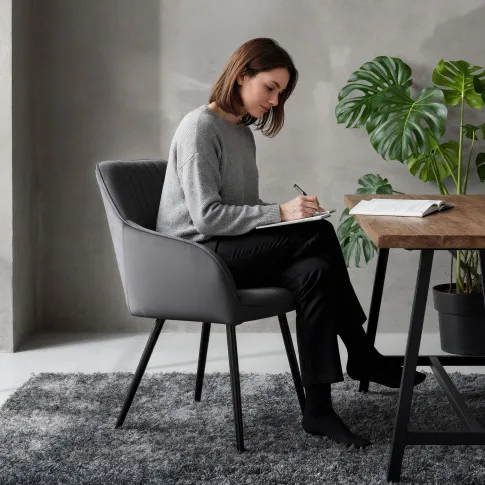 Szczegółowe zdjęcie nr 11 produktu 4x Welurowe krzesło tapicerowane z przeszyciami Ciemny Grafit FLORENCE Czarne nogi