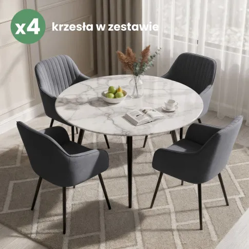 Szczegółowe zdjęcie nr 10 produktu 4x Welurowe krzesło tapicerowane z przeszyciami Ciemny Grafit FLORENCE Czarne nogi