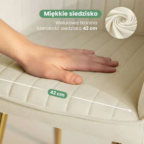 Szczegółowe zdjęcie nr 7 produktu 4x Welurowe krzesło tapicerowane z przeszyciami Kremowe FLORENCE Złote nogi